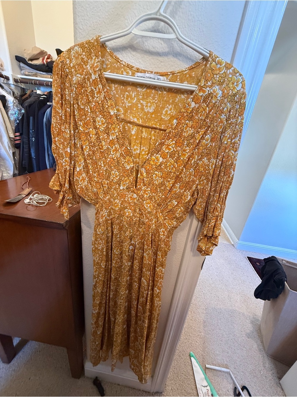 Faithfull the Brand Mustard Floral Midi Dress